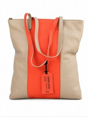 GAP Two-tone Neon Coral Colorblock Vertical Leather Bag